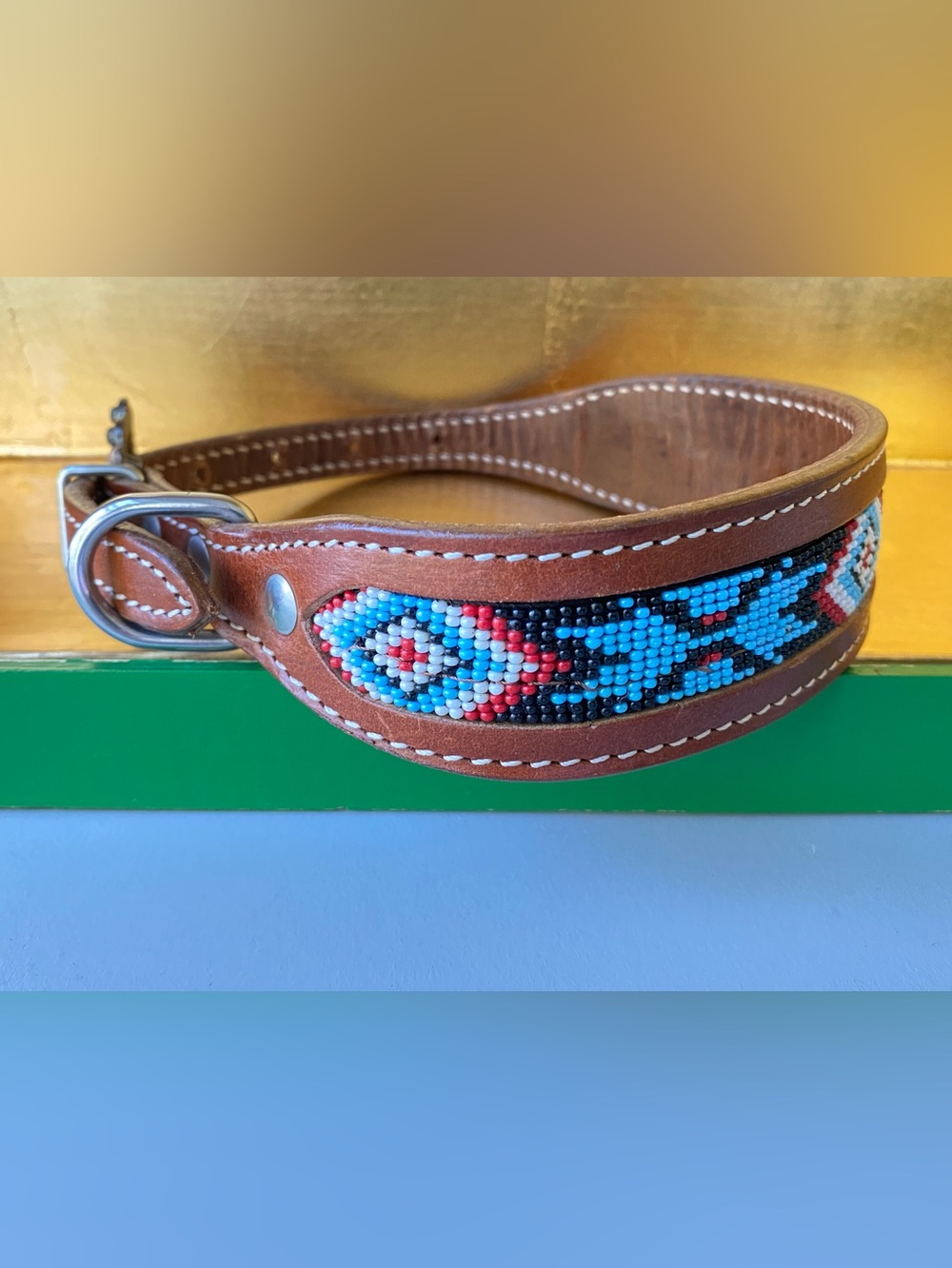 Stunning Beaded Leather Dog Collar by Showman Couture. Size M. NWOT.